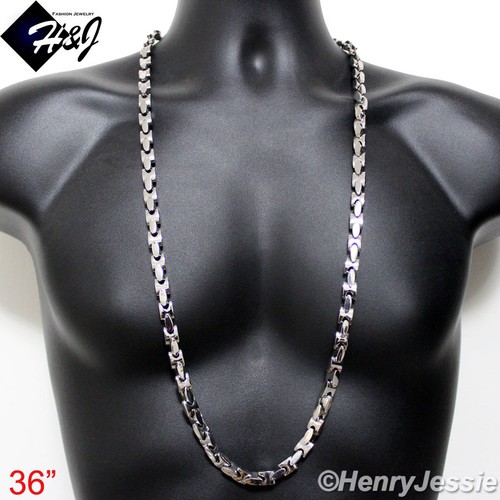 18" -40" HERREN Edelstahl SCHWER 8mm Silber Interlock Knochen Gliederkette Halskette - Bild 6 von 6