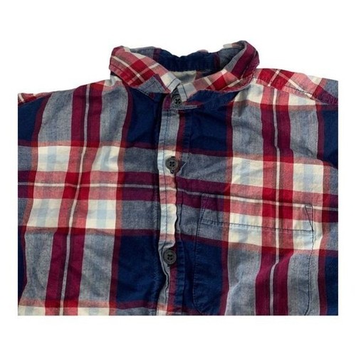 Old Navy M Regular Herren rot/blau kariert Kurzarm Baumwolle Knopfleiste Hemd - Bild 2 von 7