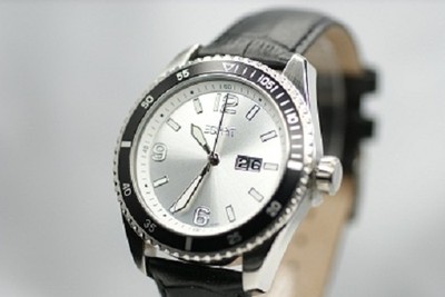 ESPRIT Herrenuhr velocity white  Silber ES102481002 Uhr Lederarmband Datum NEU