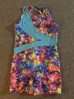 Danskin Now Biketard Girls Large 10-12 Galaxy Stars Glitter Gymnastics Leotard