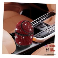 Bling Car Trash Can with Lid, Rhinestone Leakproof Waterproof Auto Cup Red