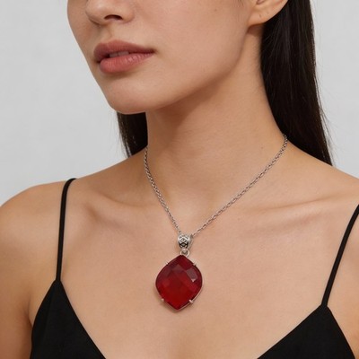 Roter Rubin Sterlingsilber Anhänger Halskette 100-110 Karat ausgefallener Ede...