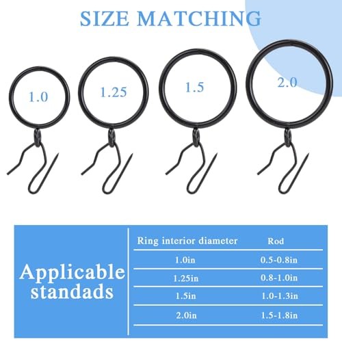 Curtain Rings with Hooks Rustproof Metal Drapery Rings with Eyelets and Pinch - Bild 4 von 6