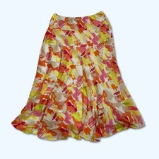 RUBY RD. Pure Cotton Tiered Elegant Long Skirt UK Size 12-16 US 8-12 Red Yellow
