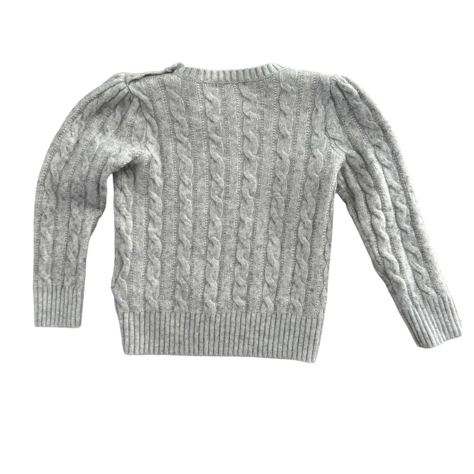 Polo Ralph Lauren Girls Cable Knit Sweater Gray Gold Accent Pony Logo Size 5 - Image 3 of 4