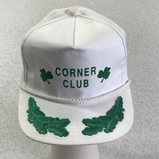 Vintage Snap Back Hat Cap White Embroidered Leaves Clovers Mens 80s Trucker