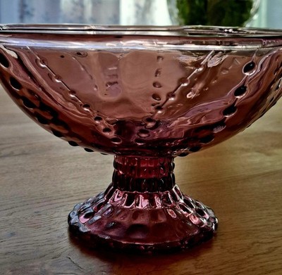 Vintage Glasschale ,auf Fus H21cm×21 Bombonschale , Obst ! Ametist ,Violett Neu