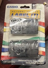 Casio EZ Label Printer Label It  XR-9WE2s 9MM 3/8  White Tape Black Ink 2 Pack