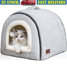 Semi Enclosed Cat Bed Soft Cozy Nest W/ Detachable Cushion Foldable Design New