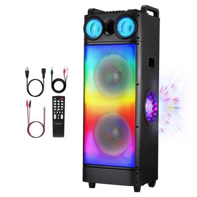 Dual 12'' Bluetooth Party Speaker Wooden LED Lights Subwoofer Heavy Bass w/ Mic