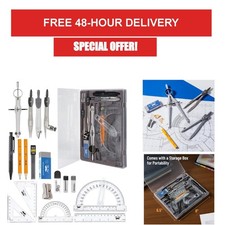 Mr. Pen Geometry Set 15 Piece with Protractor, Ruler, Compasses, Drafting Tools