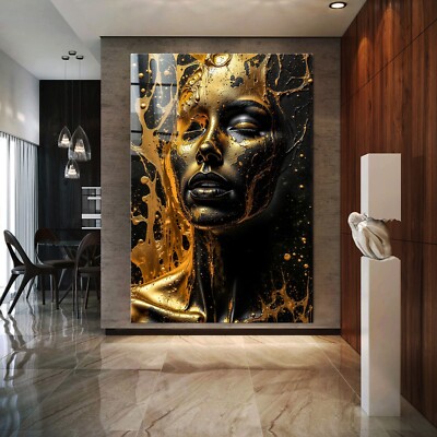 XXL Wandbild, Abstrakt goldenes Gesicht, Frau Acrylglas, Leinwand, Poster Kunst