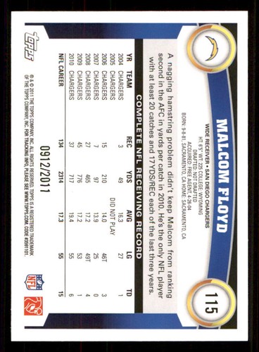2011 Topps Gold #115 Malcom Floyd /2011 - Picture 2 of 2