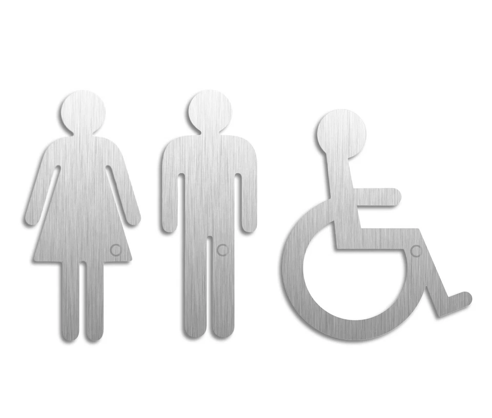 WC-Schilder Damen Herren H=120 mm 3er-Set Piktogramme Edelstahl selbstklebend - Bild 1 von 1