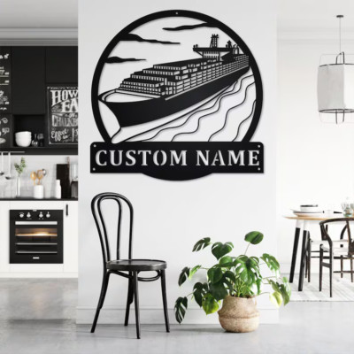 Custom Container Ship Metal Wall Art, Personalized Container Ship Name Sign