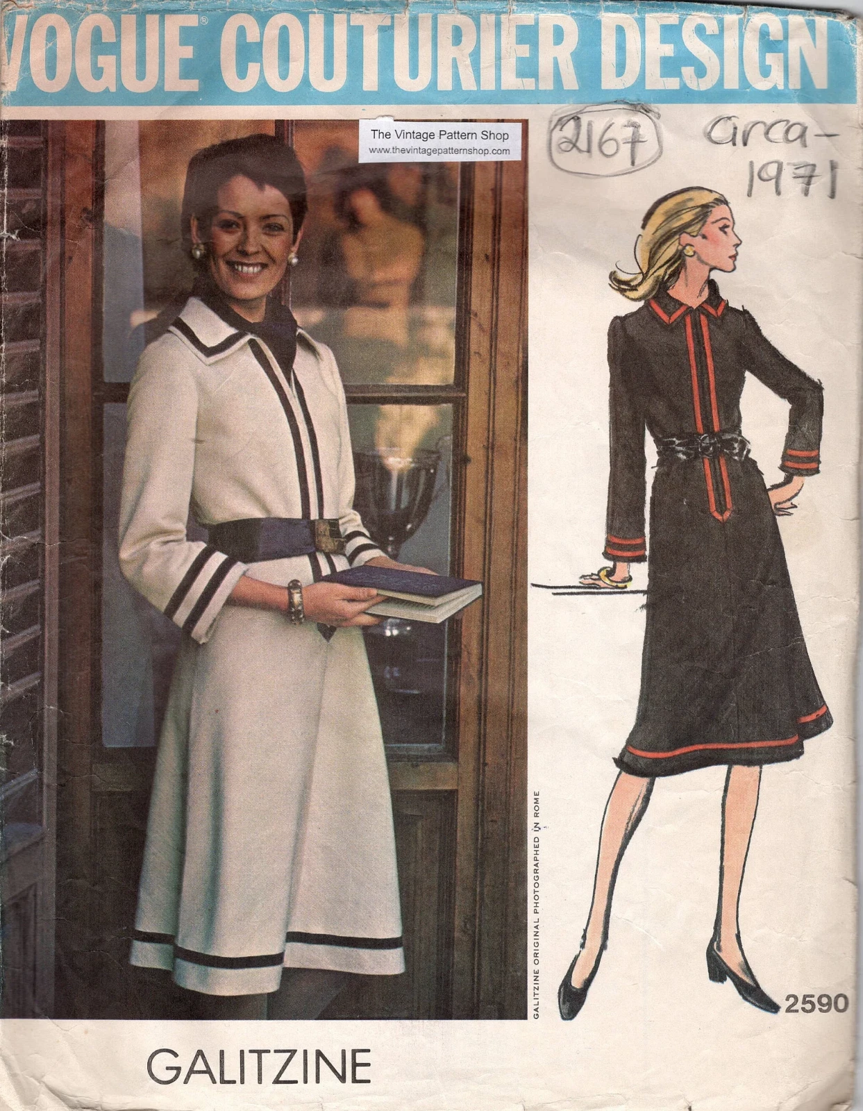 1971 Vintage Vogue Sewing Pattern B36′′ Dress (2167) By Galitzine Vogue 2590