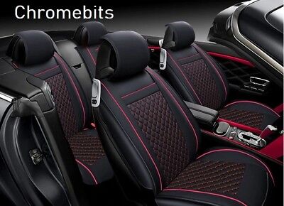 Red Black Sporty PU Leather Full Set Seat Covers Padded For Kia Hyundai