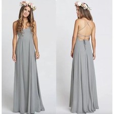 Show Me Your Mumu Godshaw Goddess Gown In Dove Grey Chiffon Size Small New