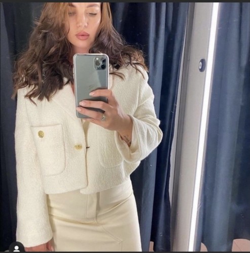 Zara cropped wool blend blazer blogger favorites XXL Oyster White - Picture 3 of 12