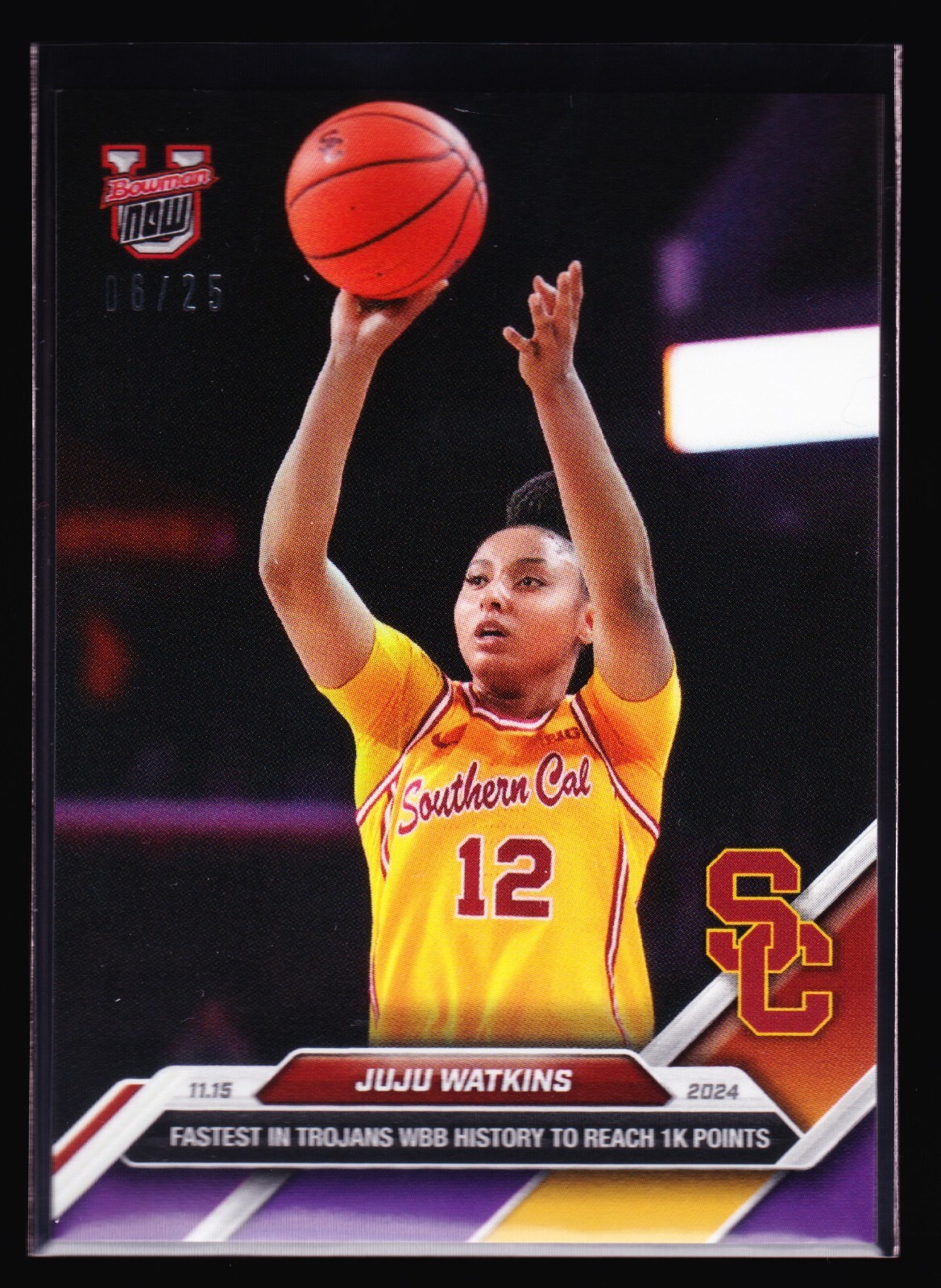 JUJU WATKINS USC Trojans 1000 Points Santa Clara 2024 Bowman U NOW 11 Purple /25