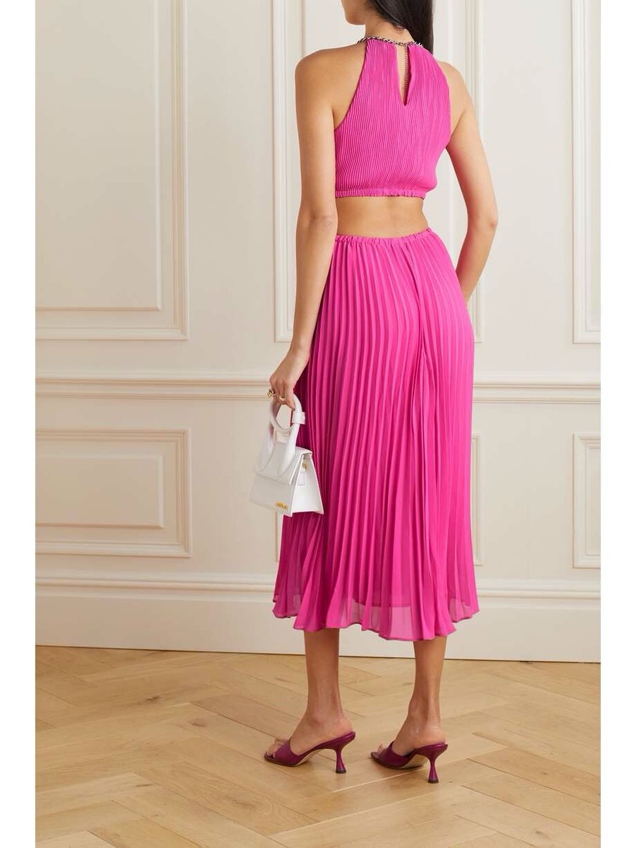 Michael Kors Dress Plissé-Georgette Cut Out Smocked Waist