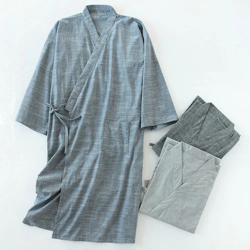 Herren Kimono Yukata Pyjama Baumwolle Japanisch Bademantel Morgenmantel Kleid Nachtwäsche Zuhause - Bild 3 von 23