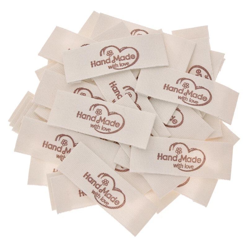 50Pcs Handmade Labels Tags Cotton Fabric Clothing Sewing Craft Accessories DIY - Image 3 of 4