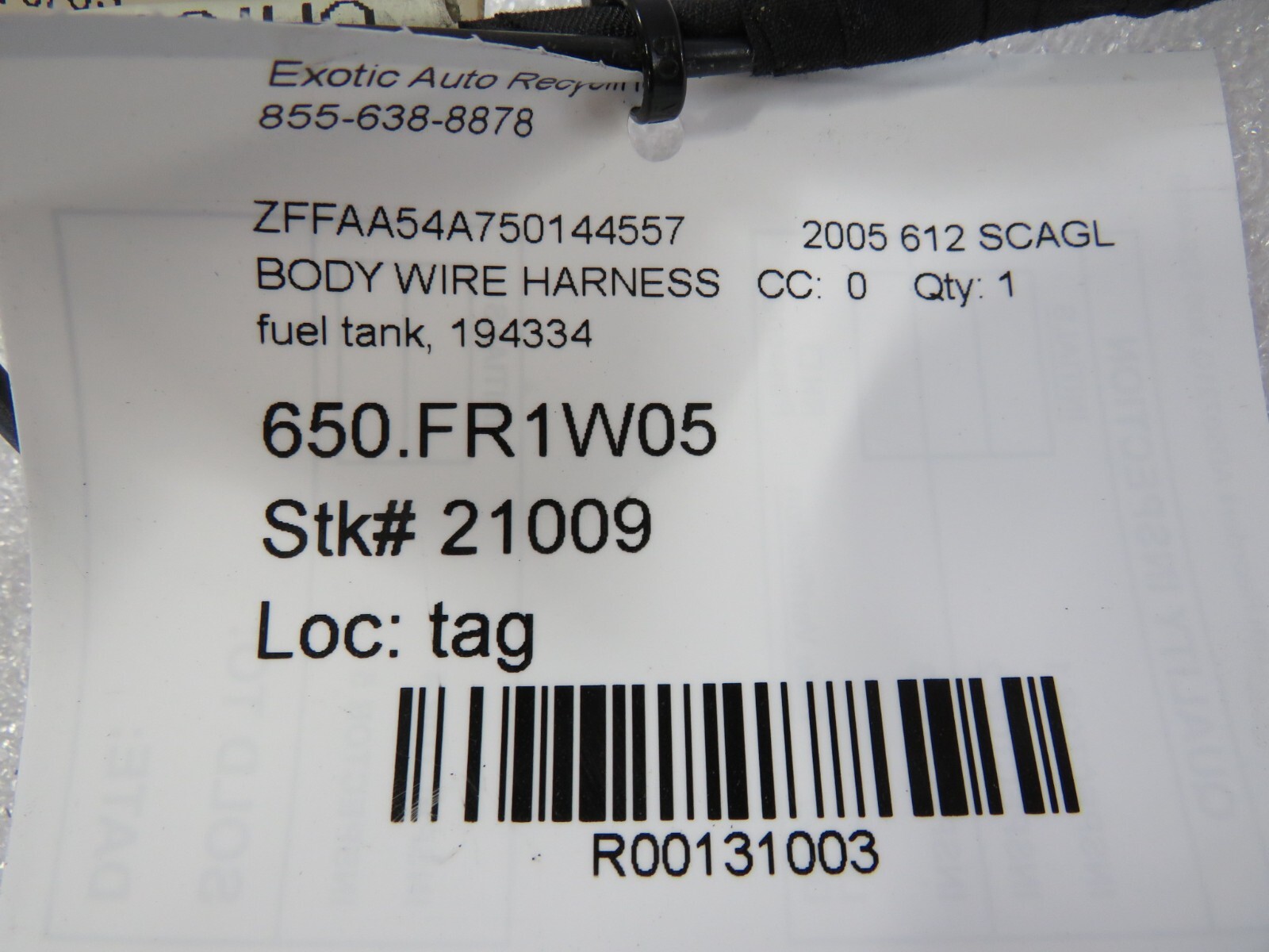 Ferrari 612 Scaglietti, Fuel Tank Wire Harness, Used, P/N 194334