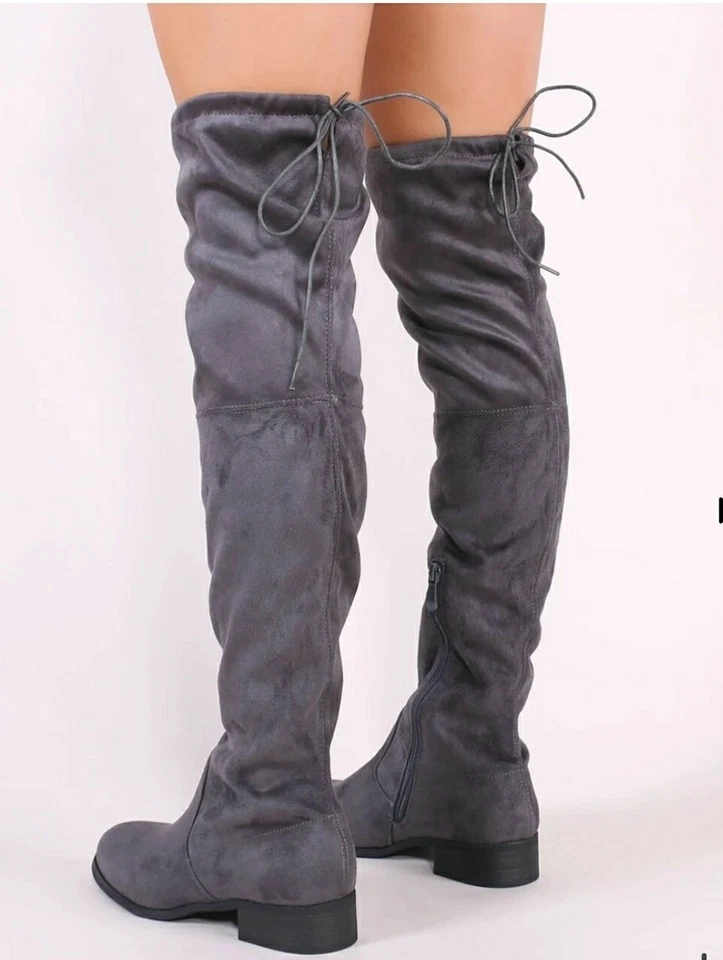 Botas por encima de la rodilla PUBLIC WISH en gamuza gris imitación Foto 2 de 3