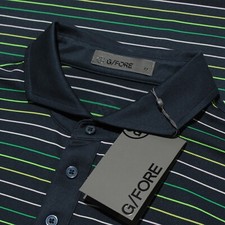 G/Fore NWT Short Sleeve Golf Polo Shirt Size M in Blue with Multicolor Stripes