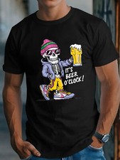 Sunglasses Hollowed Out Handheld Beer Graphic Printed Men's Round Neck Short Sle