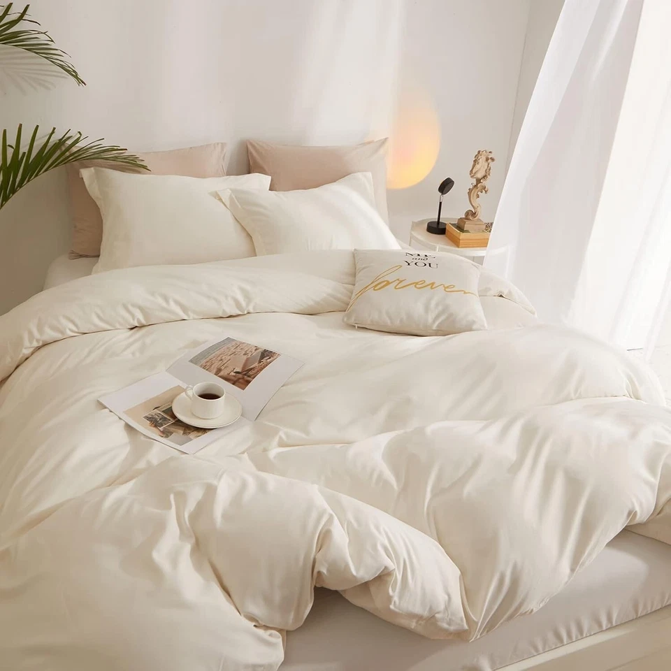 Funda Nórdica Color Crema Queen Marfil Blanco Con Cierre De Cremallera 3 Piezas。 — 第 4/4 张图片