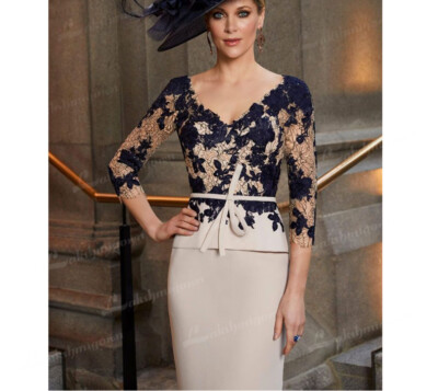 Elegant Mother Of The Bride Dresses Knee Length 3/4 Sleeves Lace Evening Gowns | eBay Elegant Mother Of The Bride Dresses Knee Length 3/4 Sleeves Lace Evening Gowns | eBay