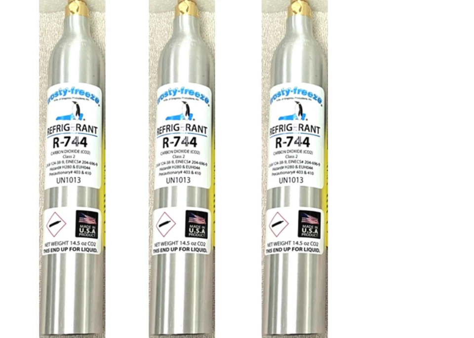 FROSTY-FREEZE REFRIGERANTS R744 Refrigerant, Carbon Dioxide, CO2, UN1013, Class 2, (3) 14.5 oz. Hi Pressure