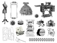 Vintage Victorian Black White Sewing Furniture Transfer Waterslide Decals MIS577