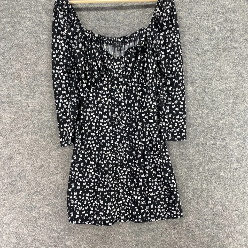 Vestido Trixxi Mujer M Mediano Negro Floral Funda Corto Botón Manga Larga Cuello en V Foto 4 de 4