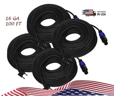 4x EMB 16 GAUGE 100 FT SPEAKON TO DUAL BANANA - PREMIUM TRUE PA SPEAKER CABLE