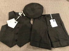 NWT Janie and Jack boy Special Occasion Wedding gray vest shorts suit Wool 3 6