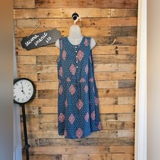 Lucky Brand Sleeveless Bohemian Tie Waist Midi Dark Teal/Pink Lined Dress Sz M