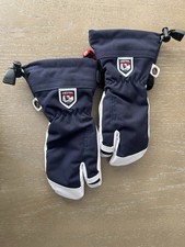 Hestra Winter Sports Mittens Size 5 Navy White Leather Synthetic Ski Snowboard