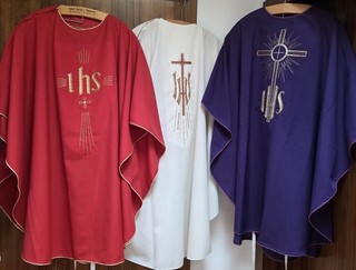 3x GOTISCHES MESSGEWAND GOLDENE STICKEREI HANDARBEIT IHS ALTAR CHASUBLE KASEL