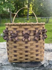 Handwoven Wicker Basket Hanging Handle Farmhouse Brown Tan Door Wall basket