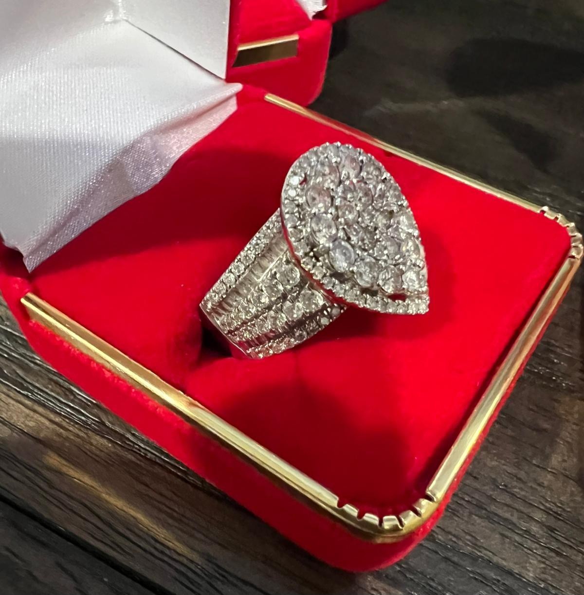Red Ring Drop 3.15CTW Natural Round Diamond Engagement Pear Drop Halo Ring 14K ONLY 1 ...