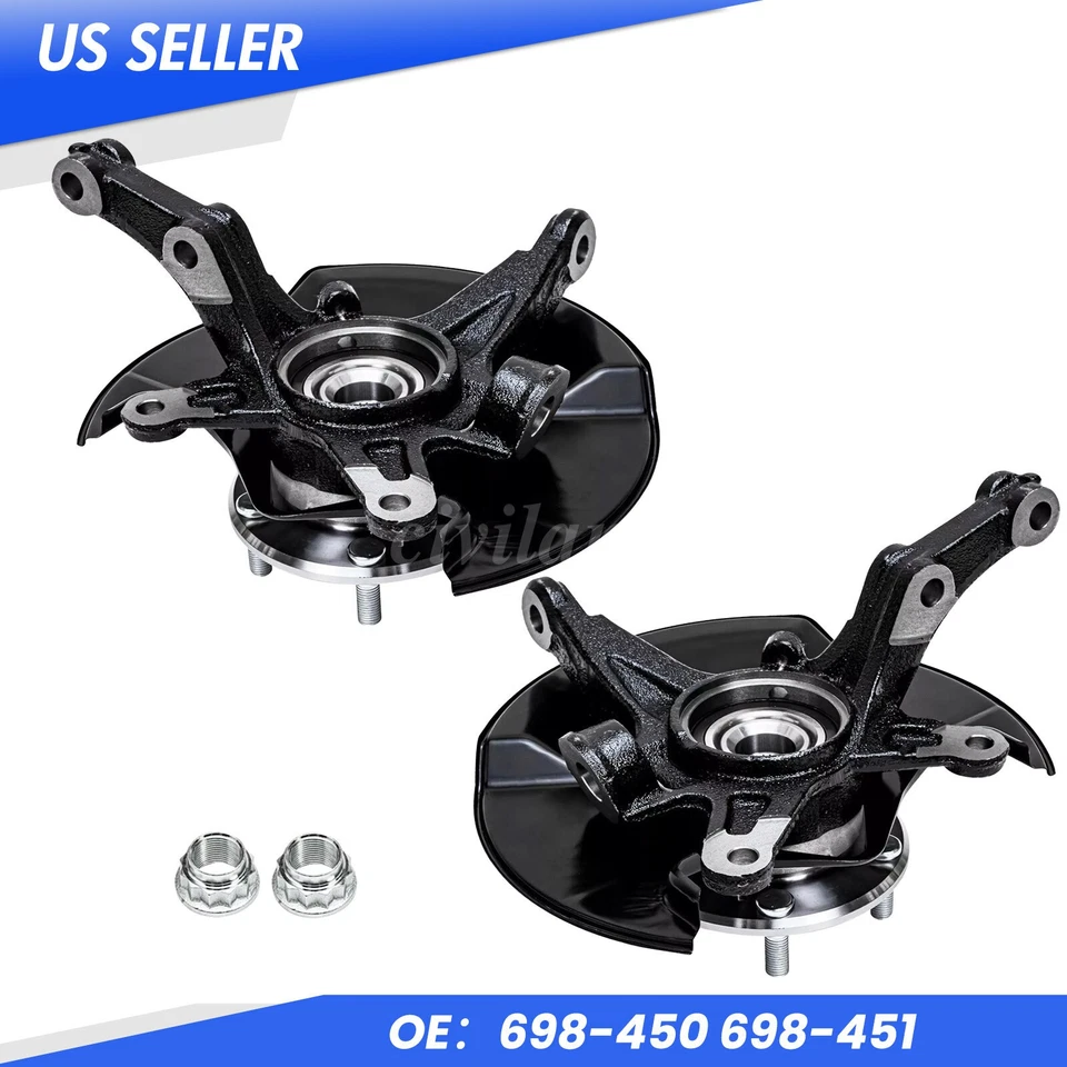 Front Pair Steering Knuckle and Wheel Hub Bearing for 2006 - 2011 Honda Civic Foto 2 de 4