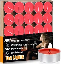 Red Tea Lights Candle Set - 25 Pcs Mini Tealight Candles Unscented Votive Soy Ca