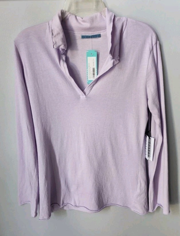 Velvet by Graham Spencer Reed Collared Cotton Jersey Purple Lavender Knit Top 