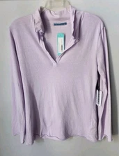 Velvet by Graham Spencer Reed Collared Cotton Jersey Purple Lavender Knit Top 