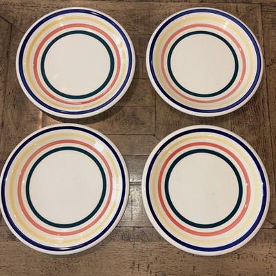 La Primula Italy Set Of 4 Multicolor Stripe Dinner Plates Vintage EUC