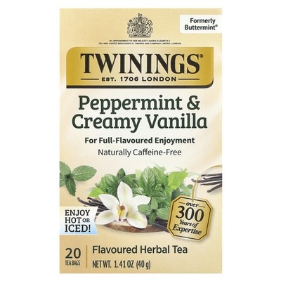 Flavored Herbal Tea, Peppermint & Creamy Vanilla, Caffeine Free, 20 Tea Bags,