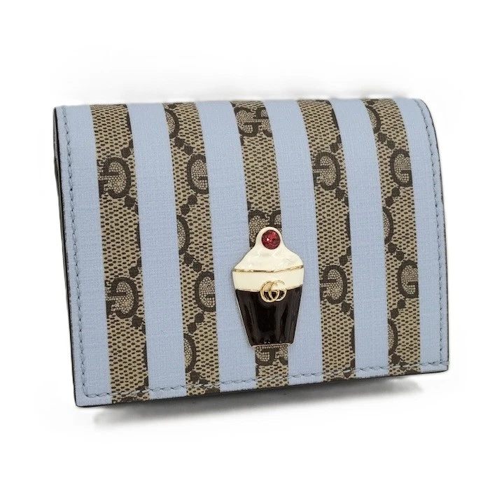 Portefeuille GUCCI Bi Pli GG Supreme Ice Cream Cuir Bleu Clair 701489